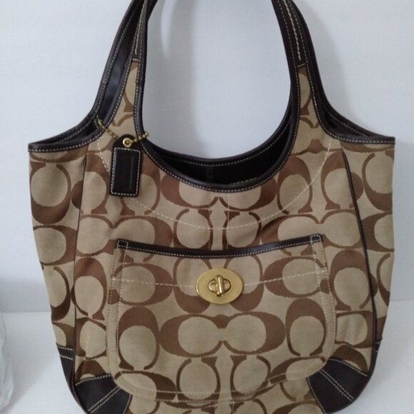 Coach Large Hobo Shoulder Signature Canvas Bag - Picture 1 of 15